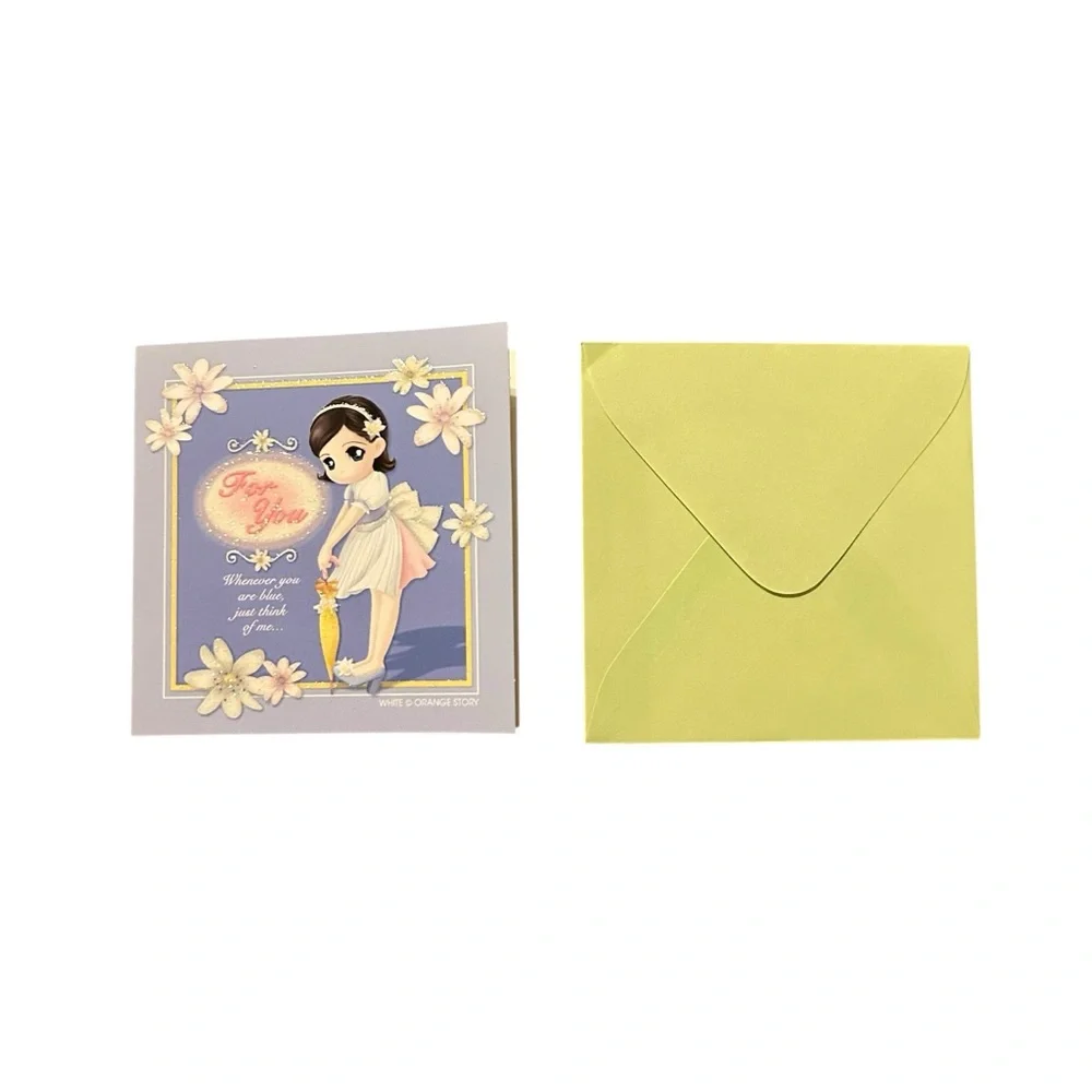 Vintage Y2K Orange Story Lovely White Greeting Card Korean Stationary Kawaii NWT